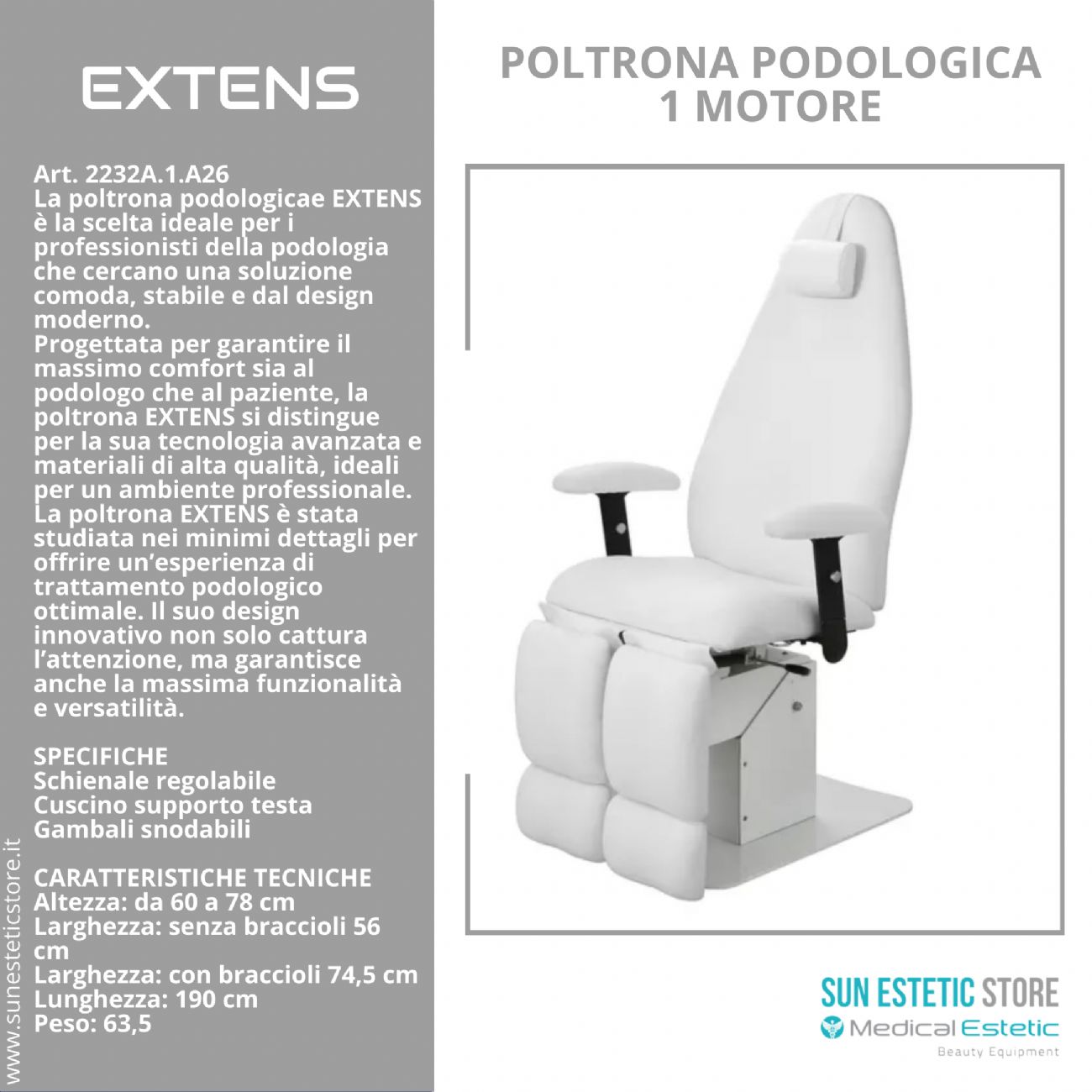 Extens poltrona podologica per estetica 1 motore