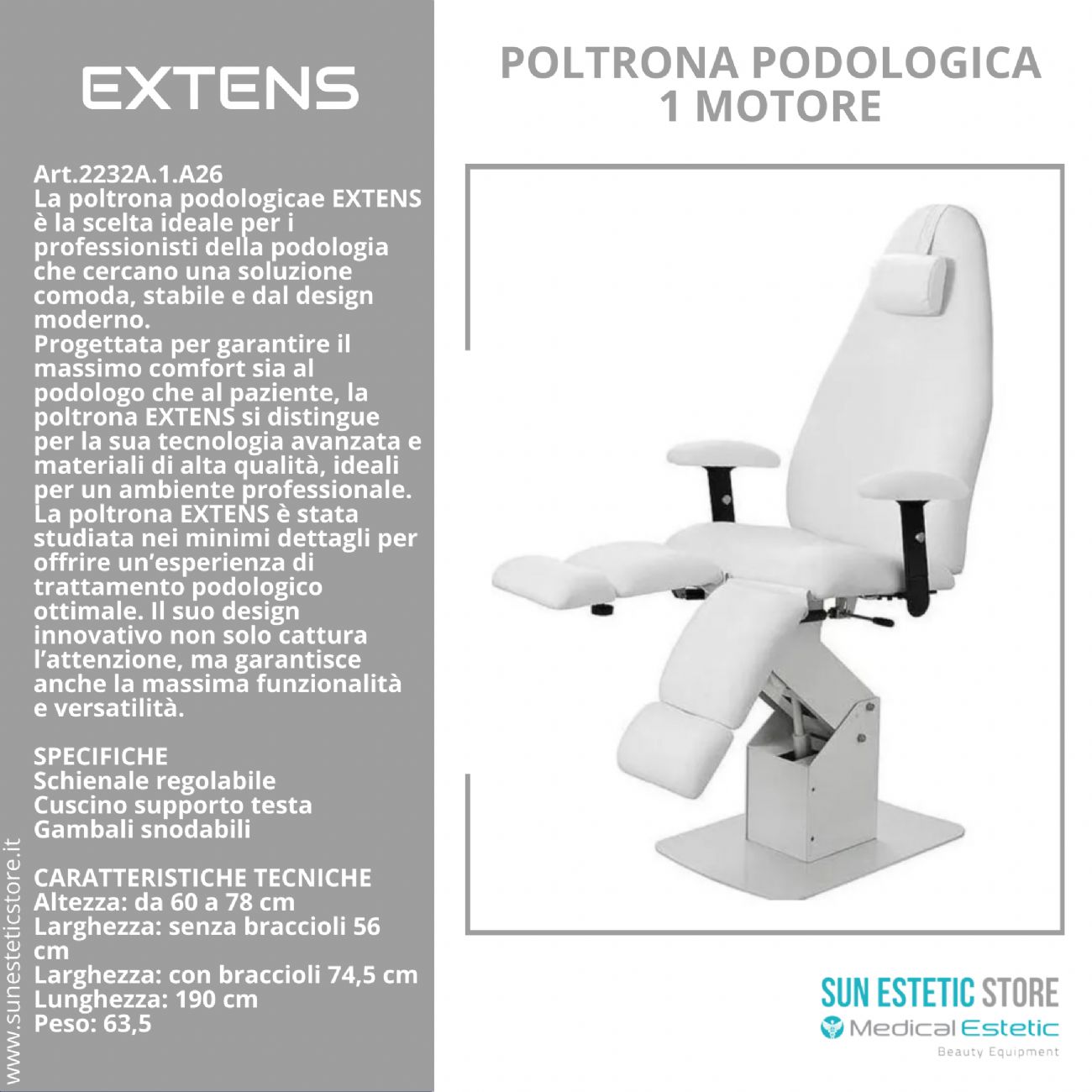 Extens poltrona podologica per estetica 1 motore
