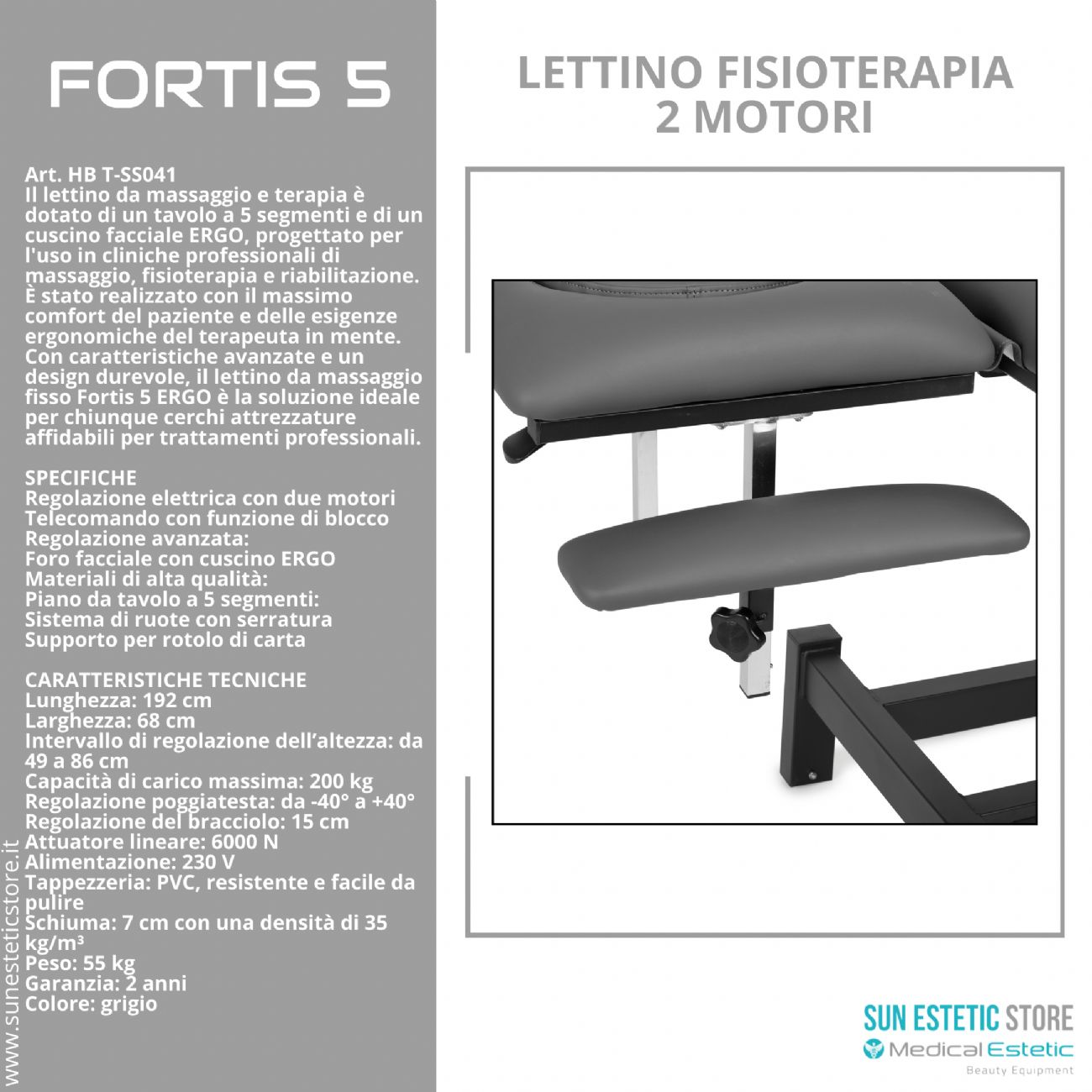 Fortis 5 lettino fisioterapia 5 sezioni 2 motori
