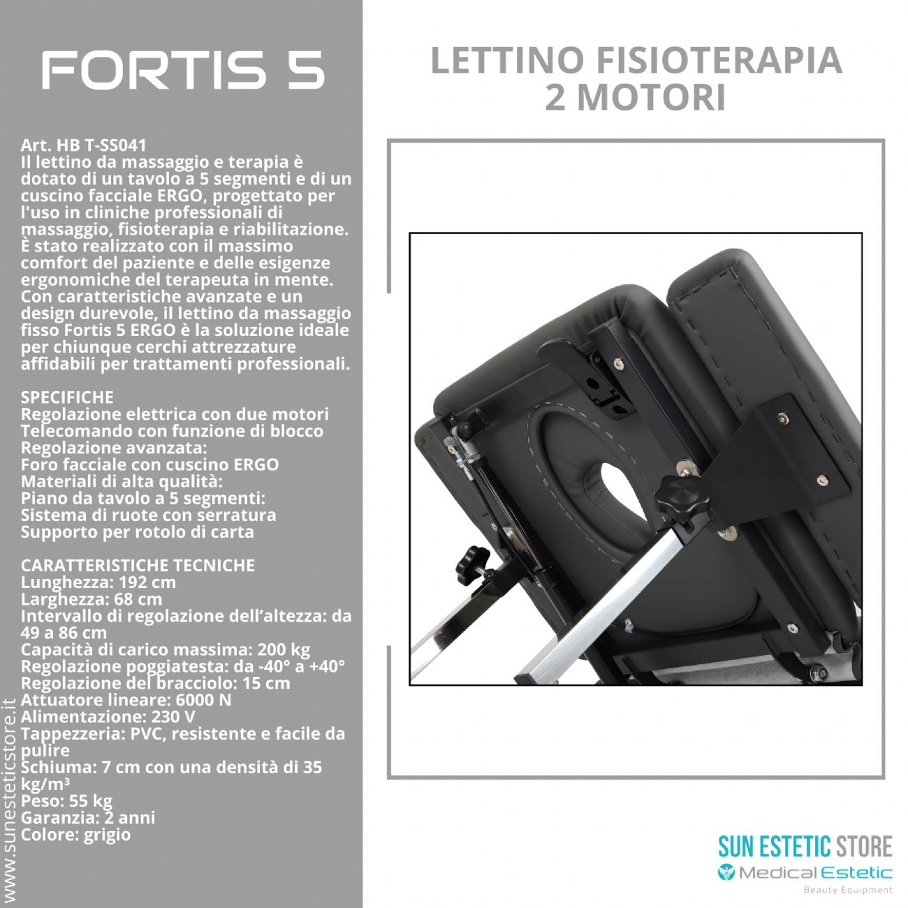 Fortis 5 lettino fisioterapia 5 sezioni 2 motori