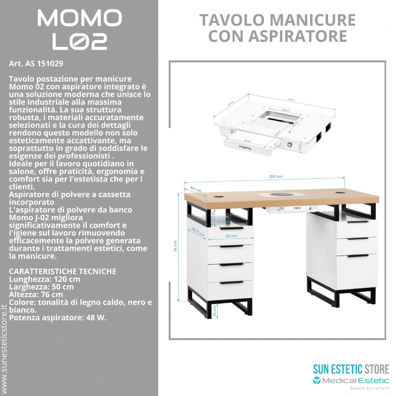 Momo L02 Tavolo manicure con aspiratore