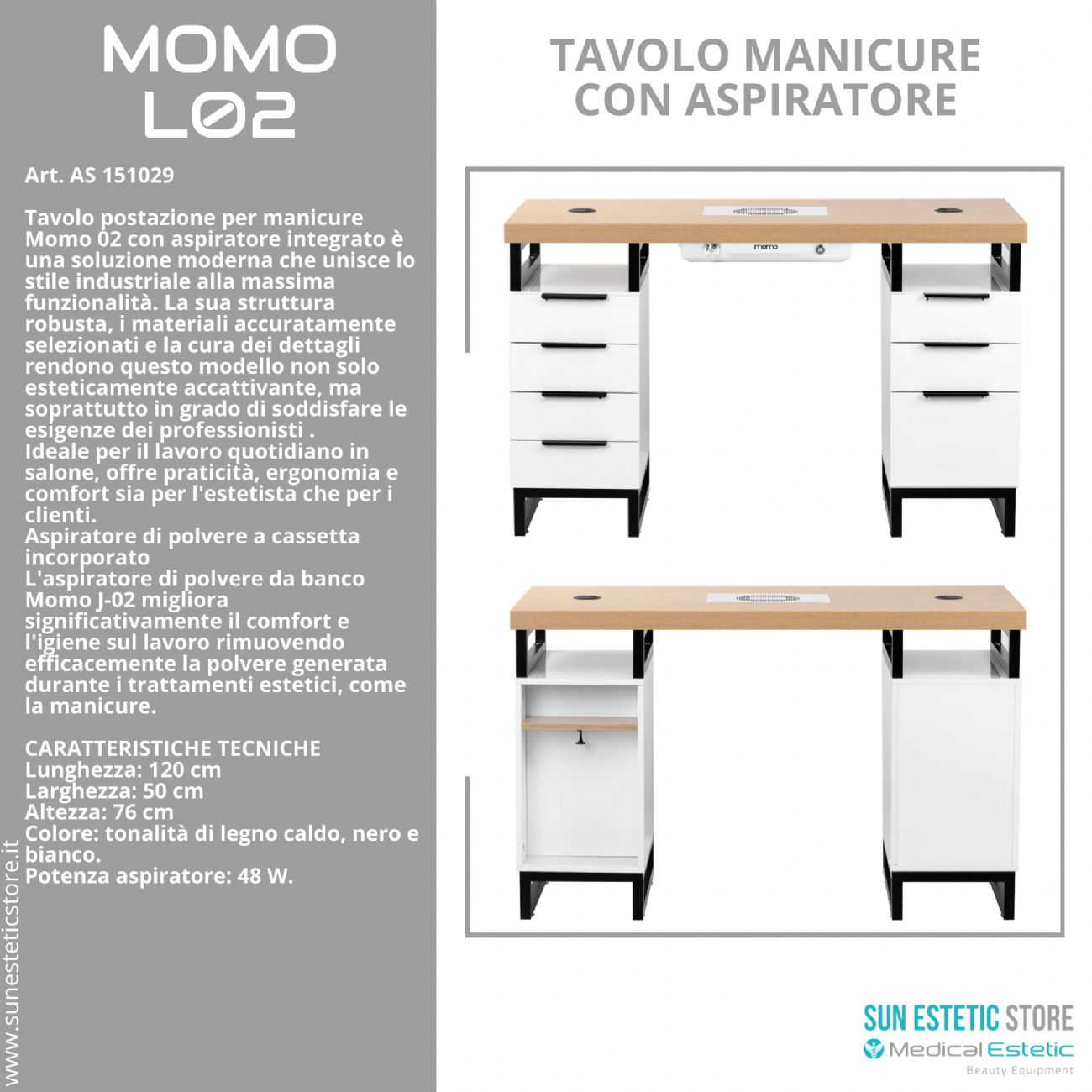 Momo L02 Tavolo manicure con aspiratore