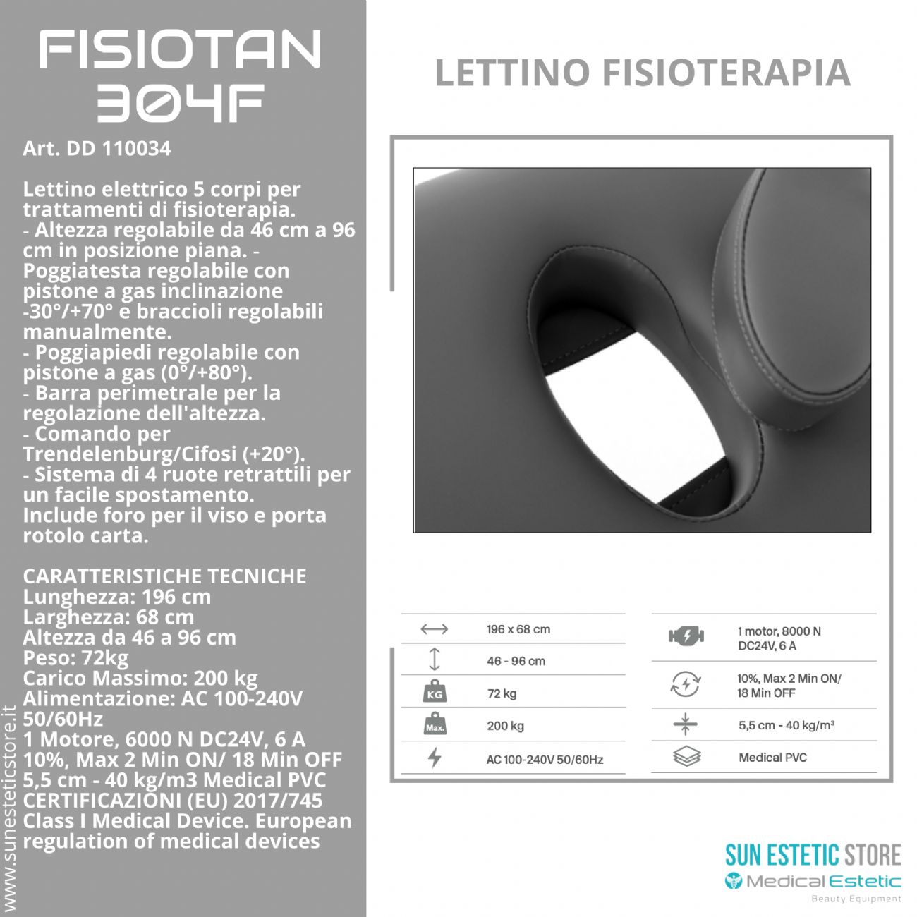 Fisiotan 304F lettino fisioterapia 1 motori con perimetrale