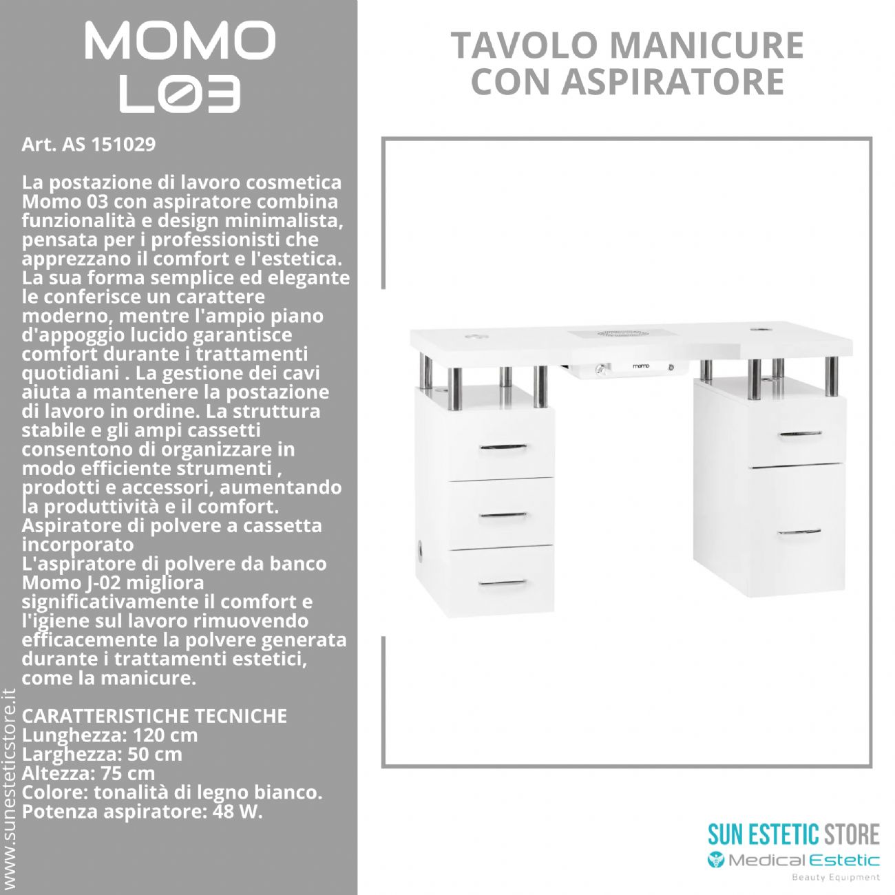 Momo L03 tavolo manicure con aspiratore
