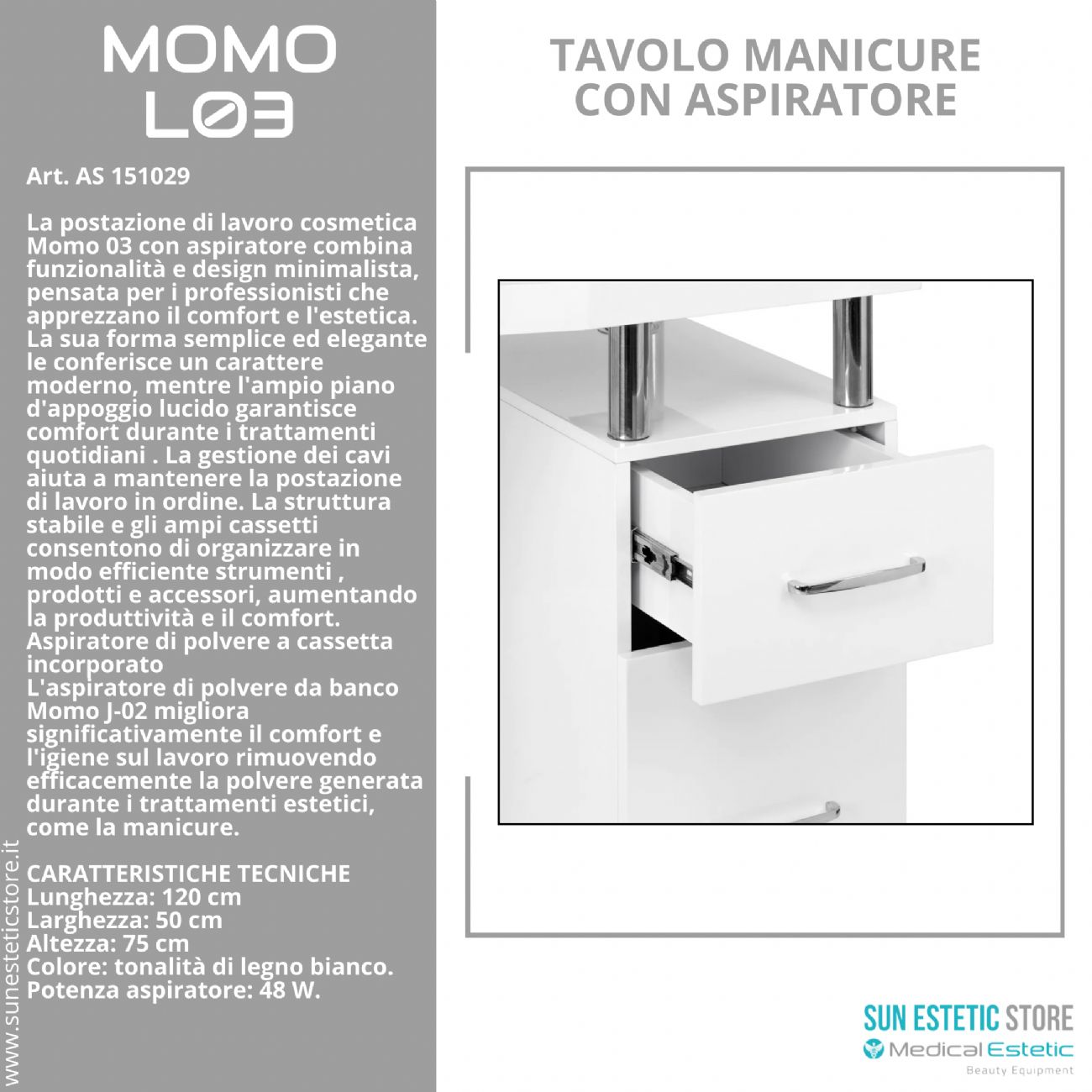 Momo L03 tavolo manicure con aspiratore