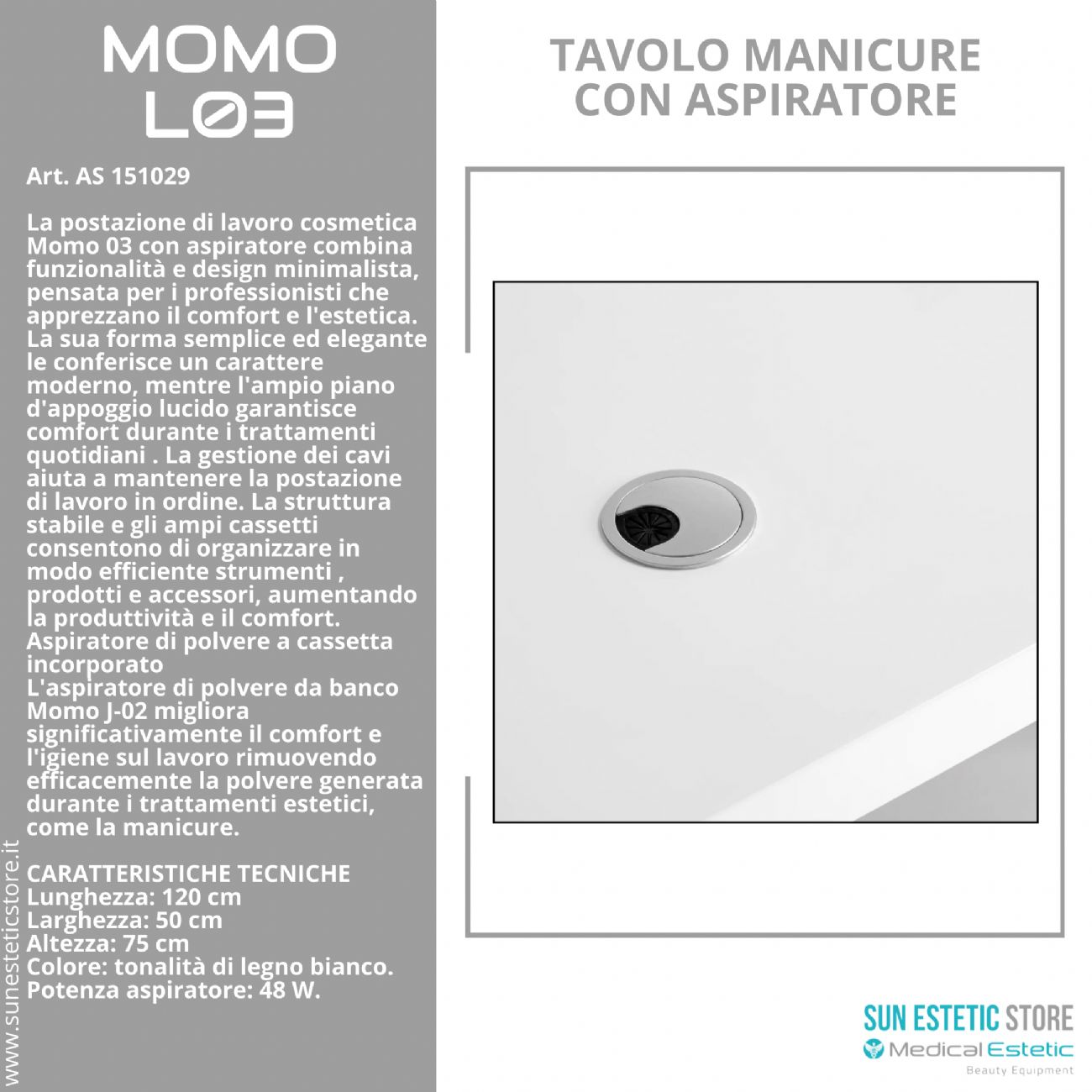 Momo L03 tavolo manicure con aspiratore