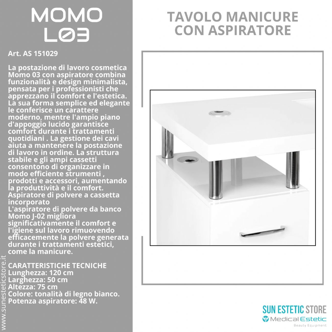 Momo L03 tavolo manicure con aspiratore