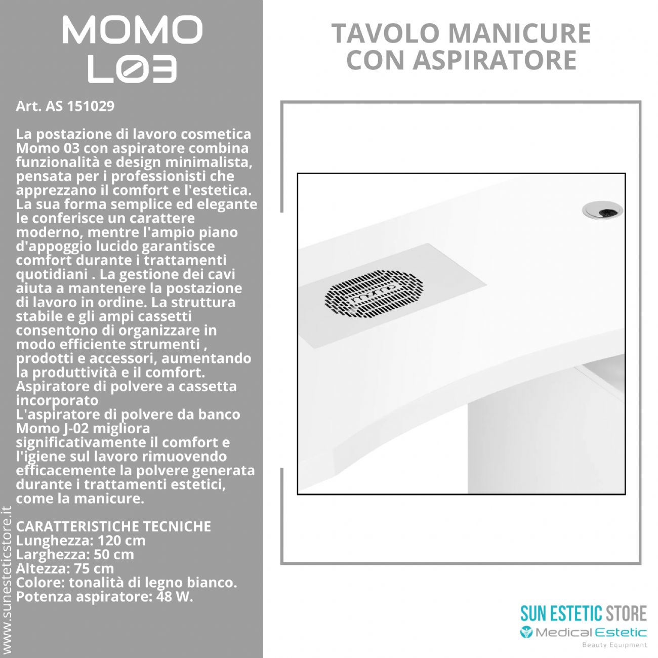 Momo L03 tavolo manicure con aspiratore