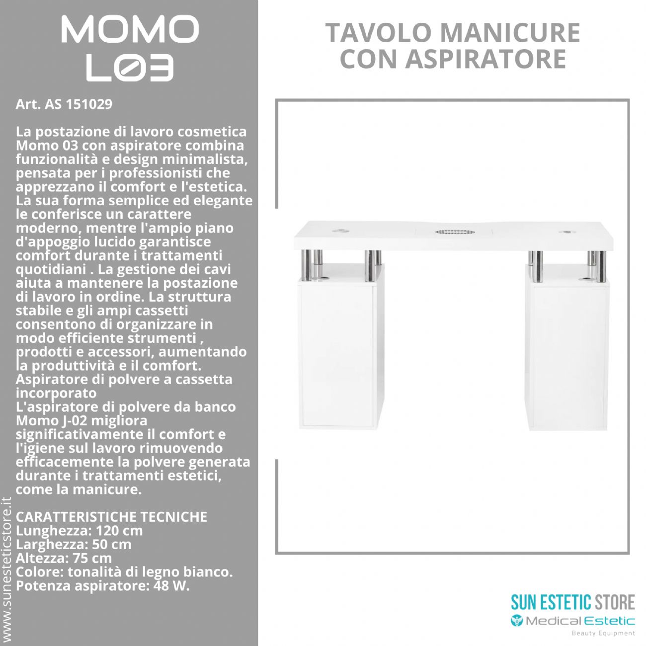 Momo L03 tavolo manicure con aspiratore