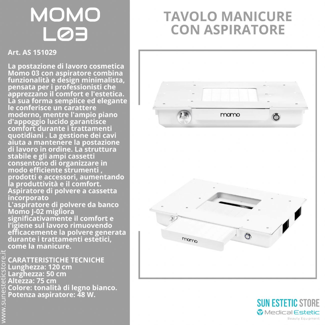 Momo L03 tavolo manicure con aspiratore