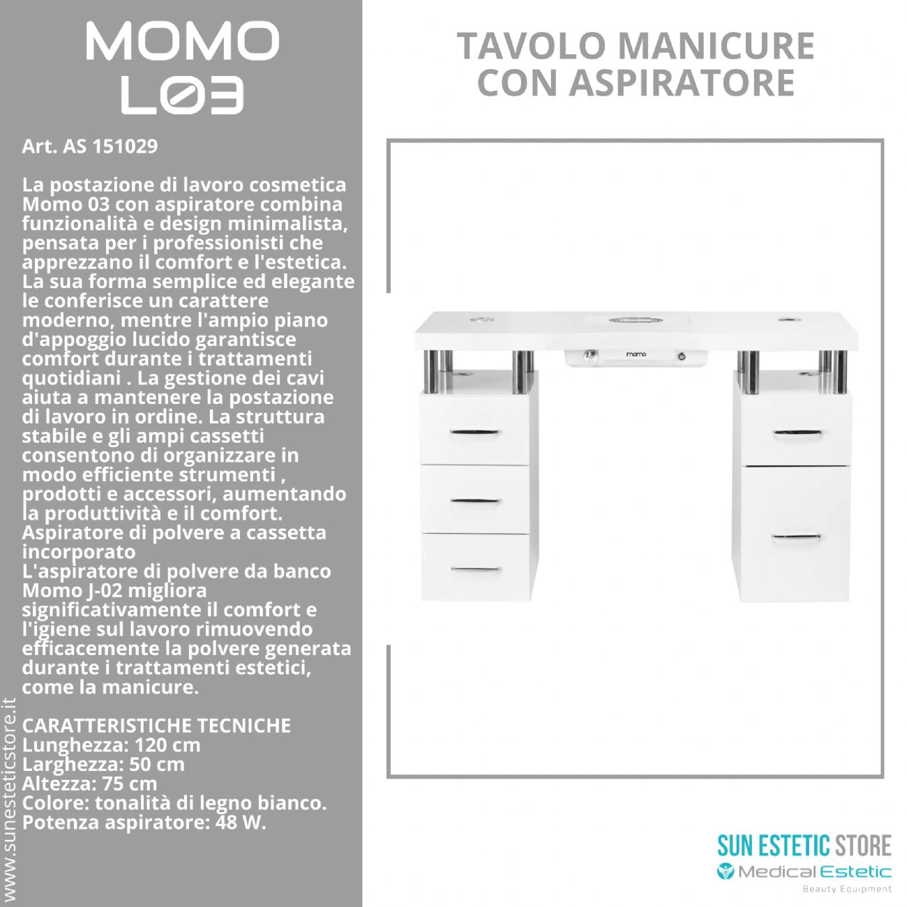 Momo L03 tavolo manicure con aspiratore