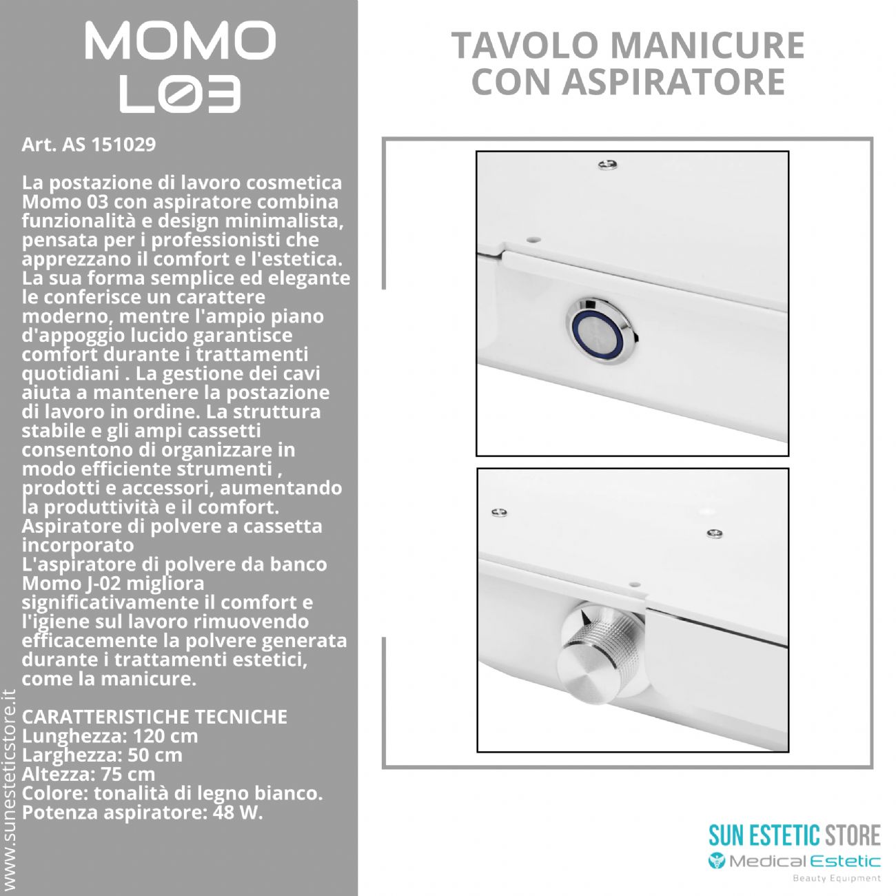 Momo L03 tavolo manicure con aspiratore