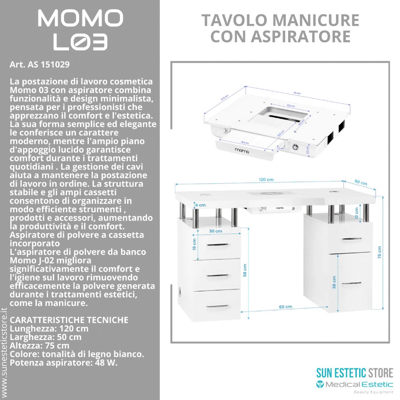 Momo L03 tavolo manicure con aspiratore