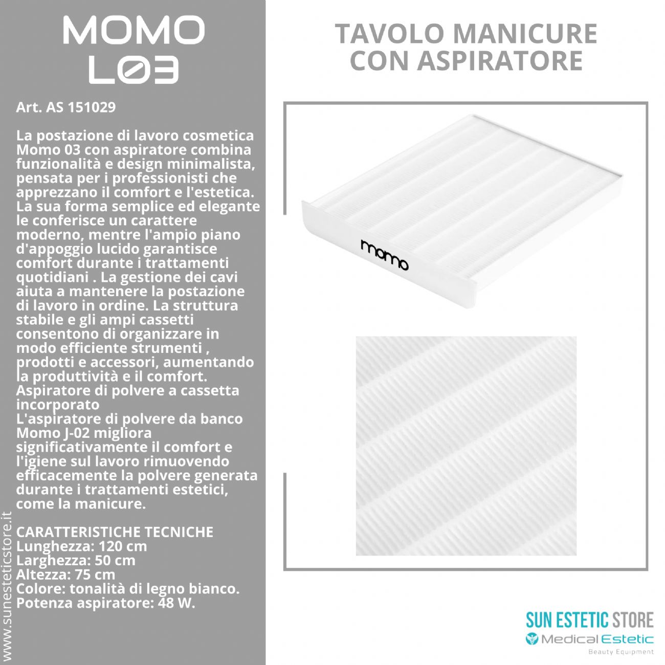 Momo L03 tavolo manicure con aspiratore