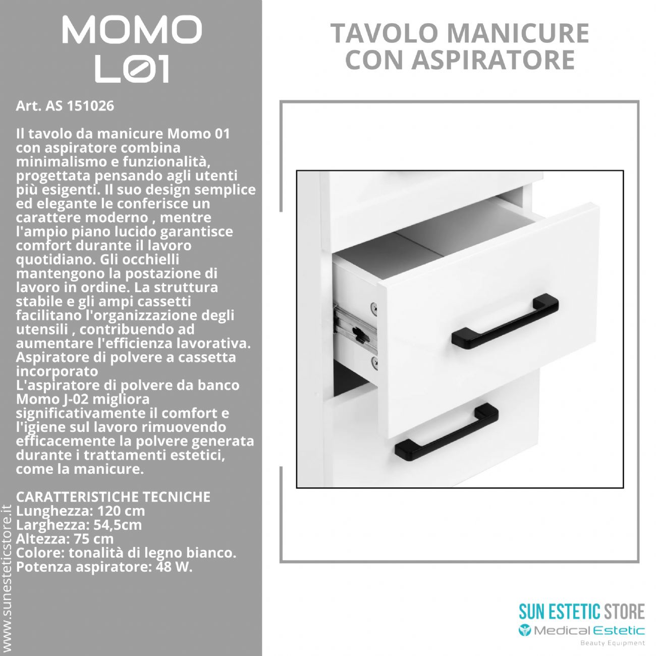 Momo L01 tavolo manicure con aspiratore