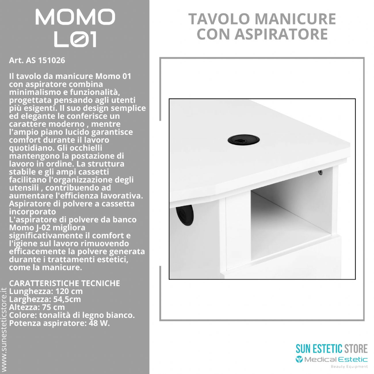 Momo L01 tavolo manicure con aspiratore