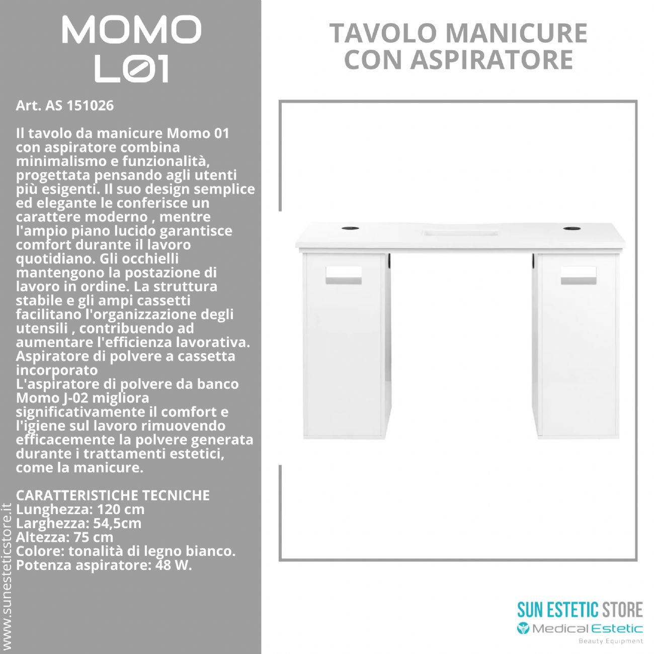 Momo L01 tavolo manicure con aspiratore
