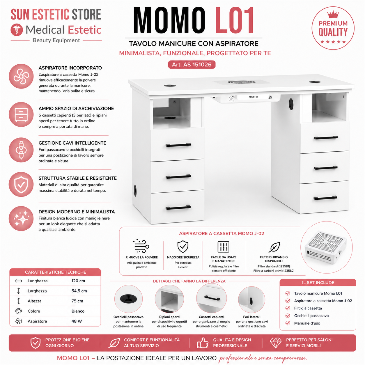 Momo L01 tavolo manicure con aspiratore