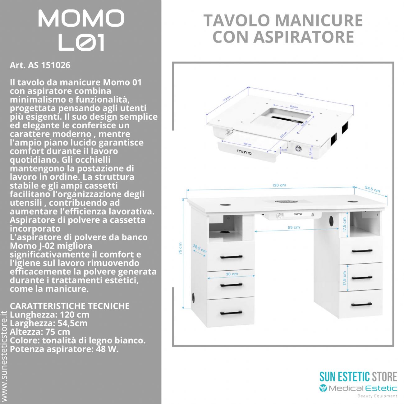 Momo L01 tavolo manicure con aspiratore
