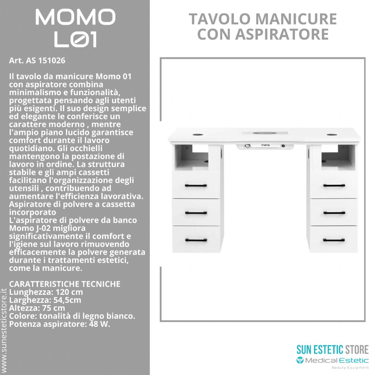 Momo L01 tavolo manicure con aspiratore