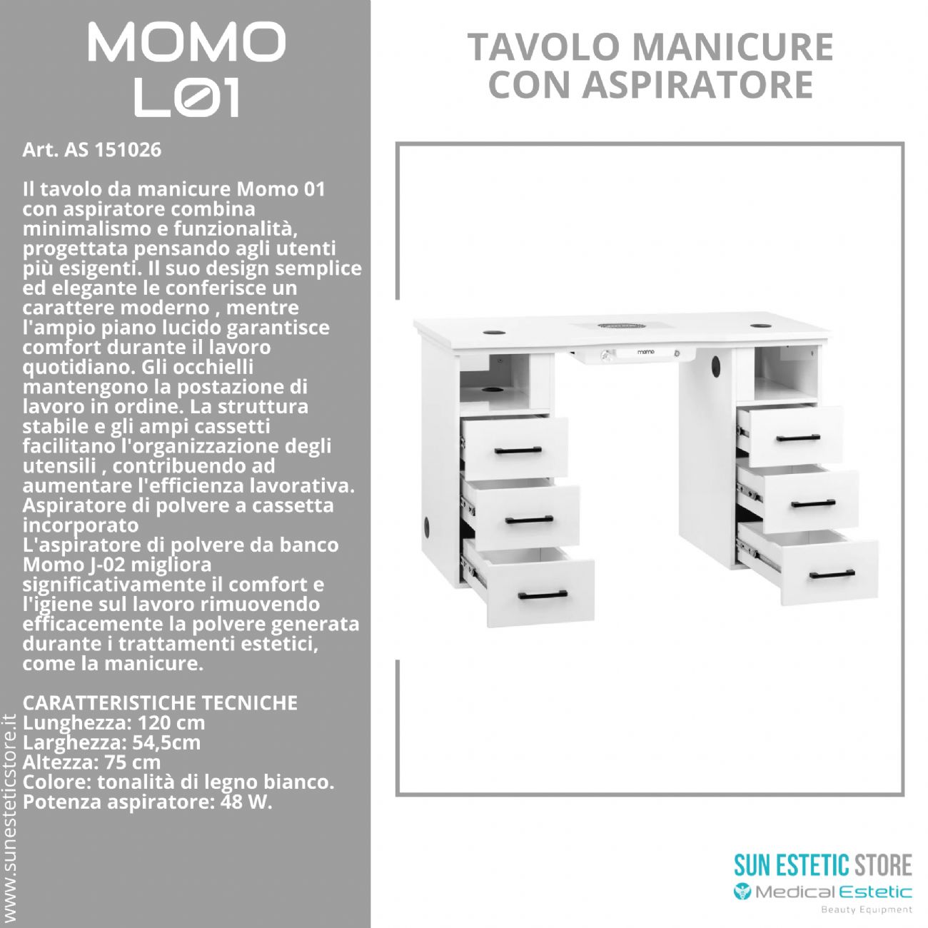 Momo L01 tavolo manicure con aspiratore