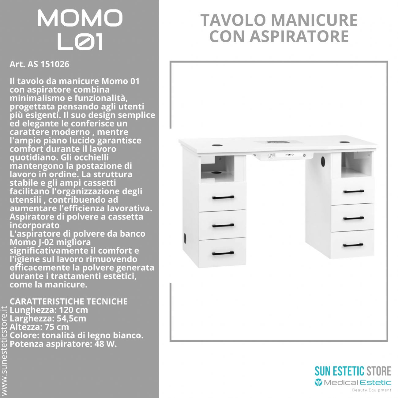 Momo L01 tavolo manicure con aspiratore
