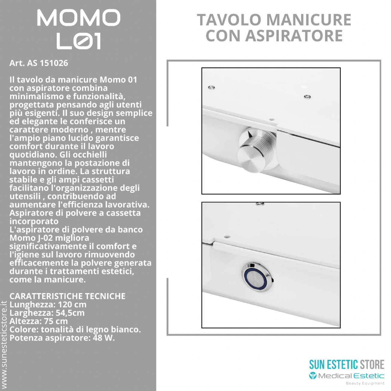 Momo L01 tavolo manicure con aspiratore