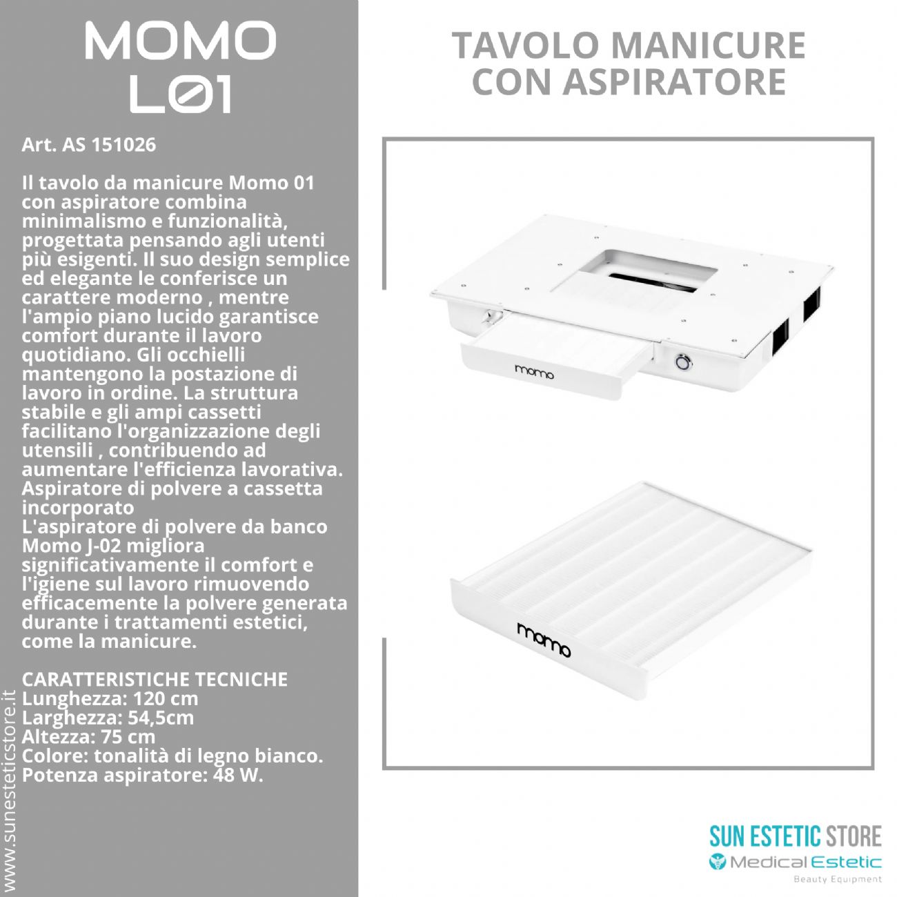 Momo L01 tavolo manicure con aspiratore