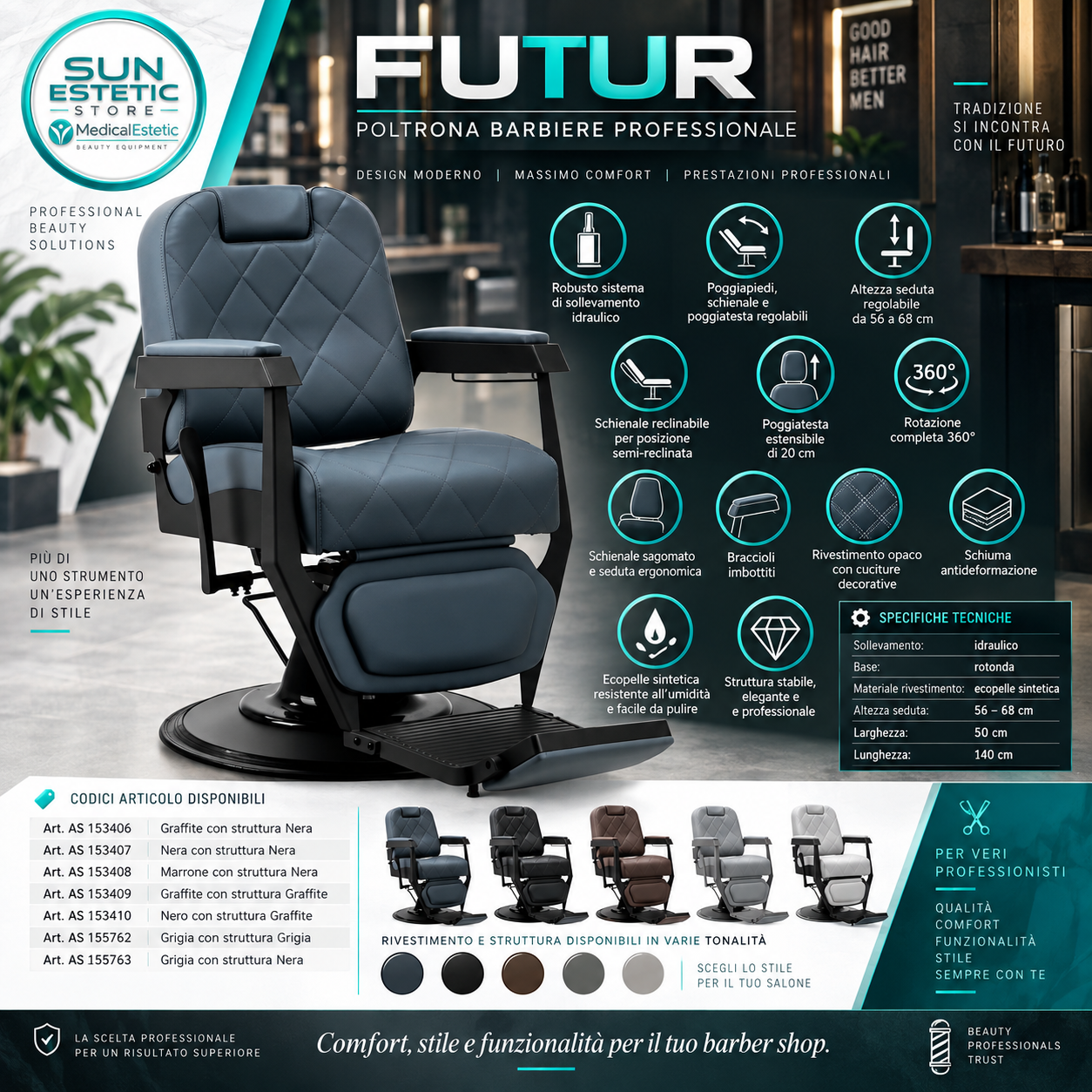 Futur moderna poltrona maschile barber in varie