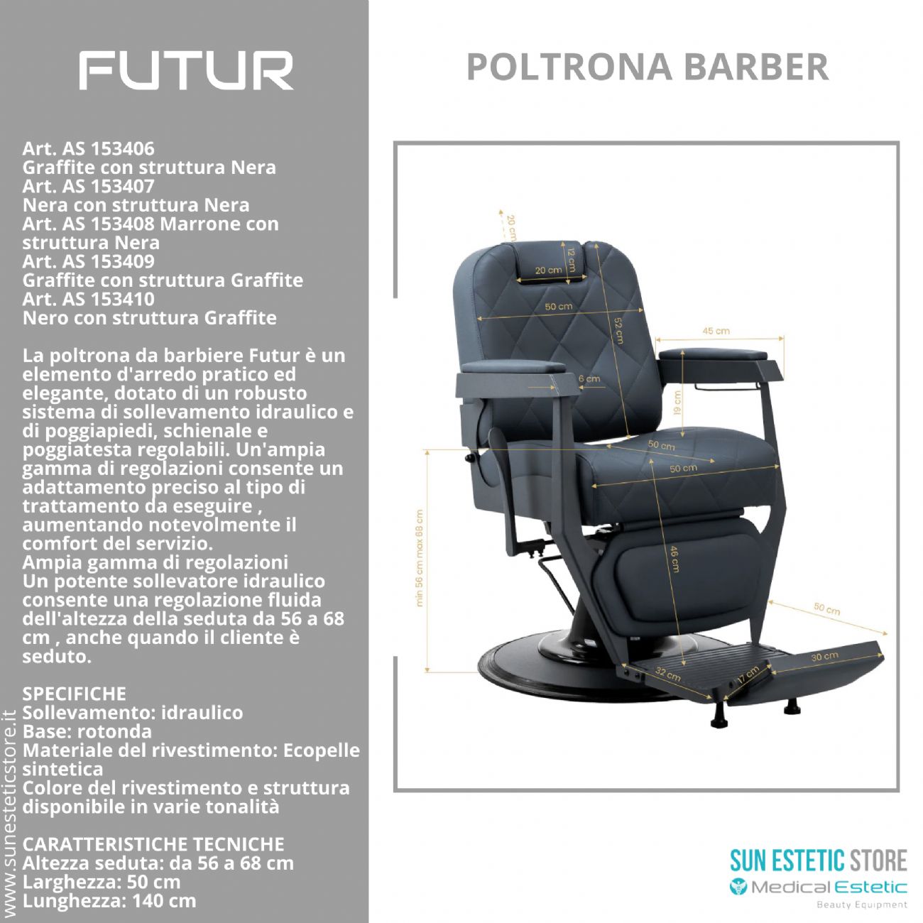 Futur moderna poltrona maschile barber in varie