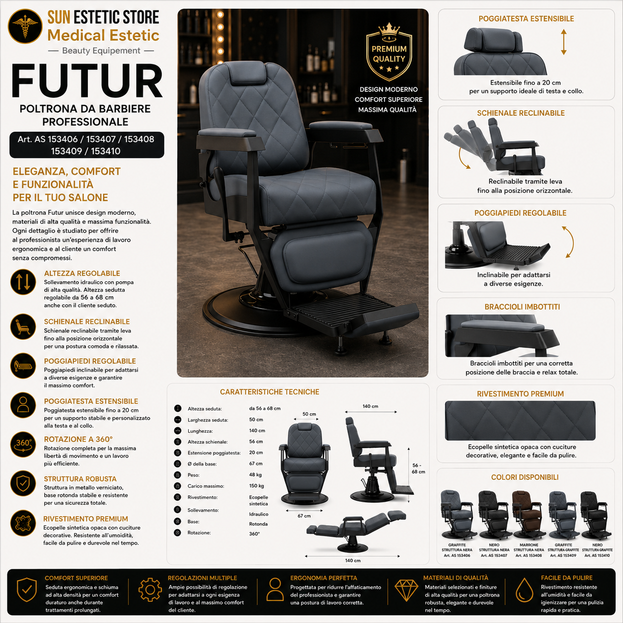 Futur moderna poltrona maschile barber in varie