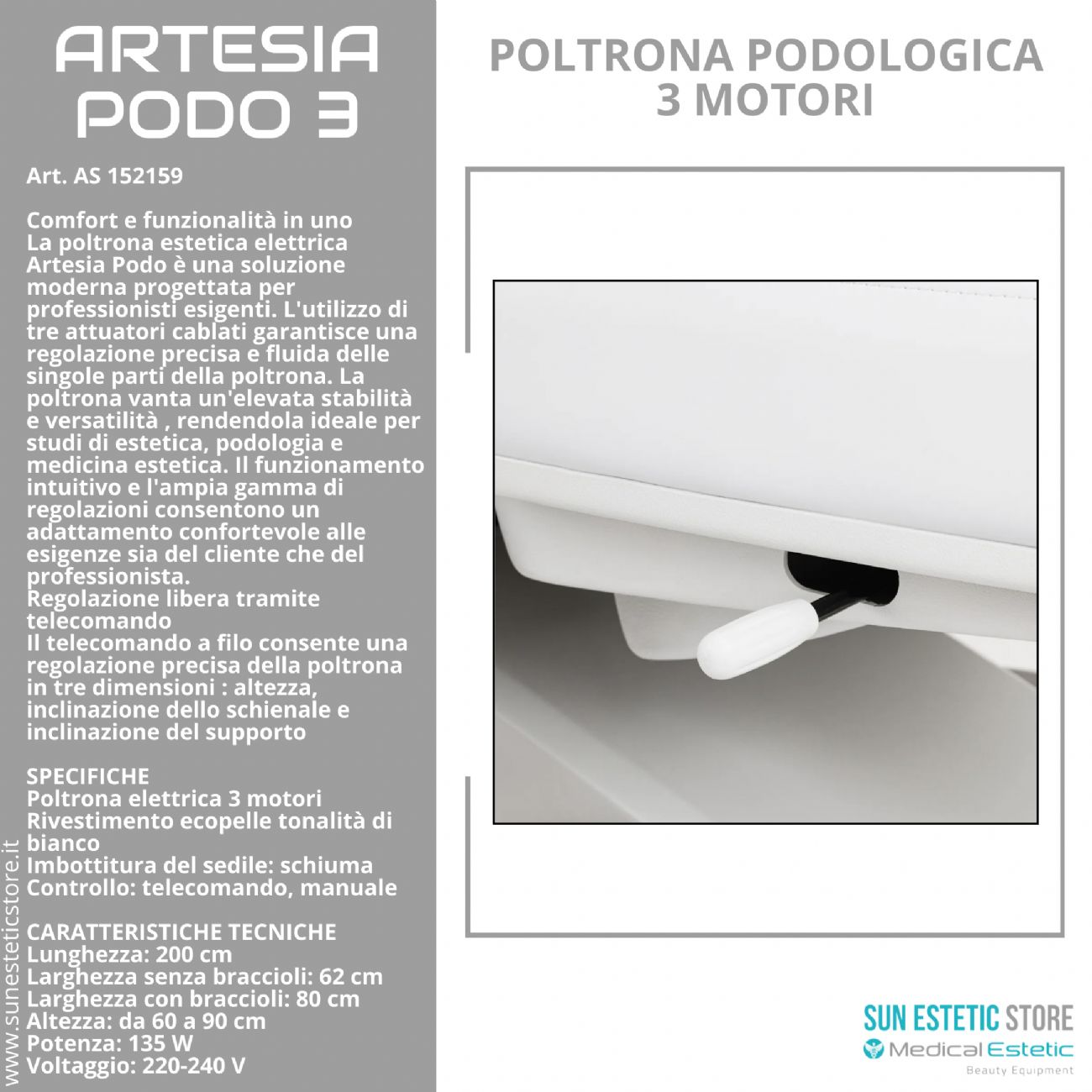 Artesia Podo 3 poltrona podologica 3 motori