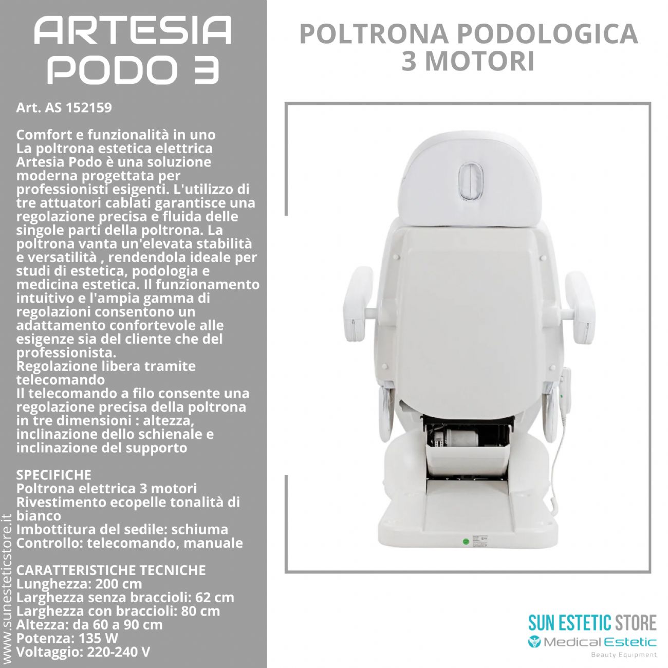 Artesia Podo 3 poltrona podologica 3 motori