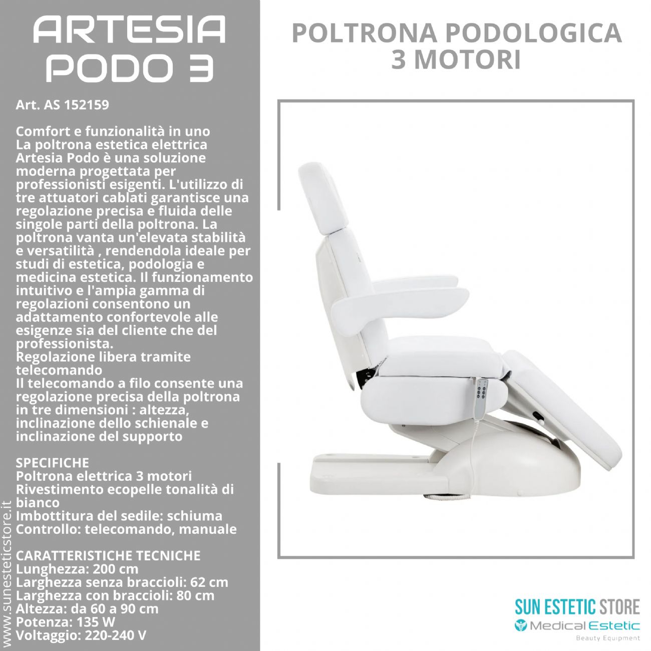 Artesia Podo 3 poltrona podologica 3 motori