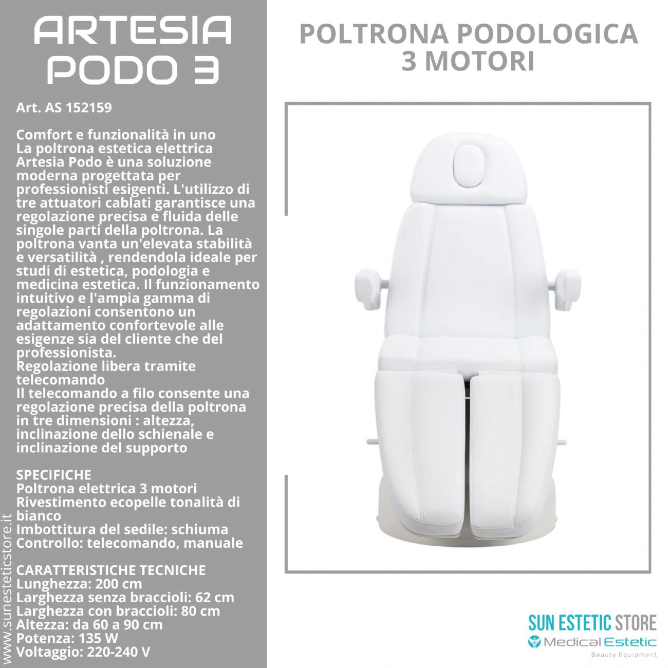 Artesia Podo 3 poltrona podologica 3 motori
