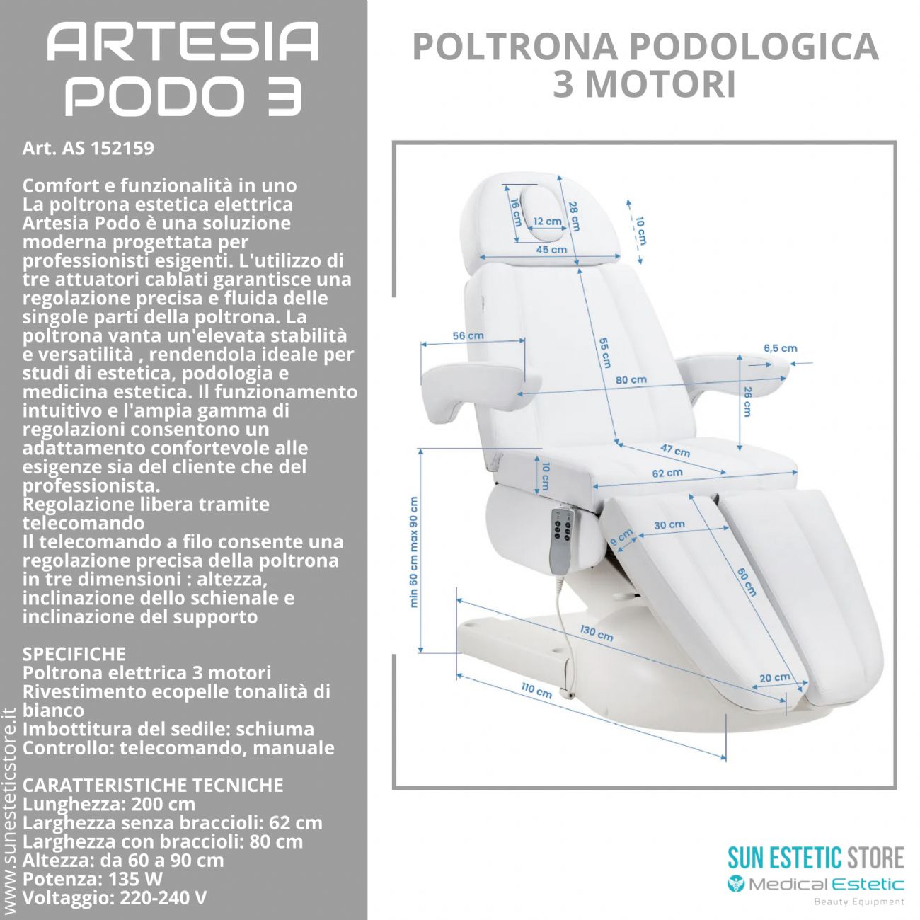 Artesia Podo 3 poltrona podologica 3 motori