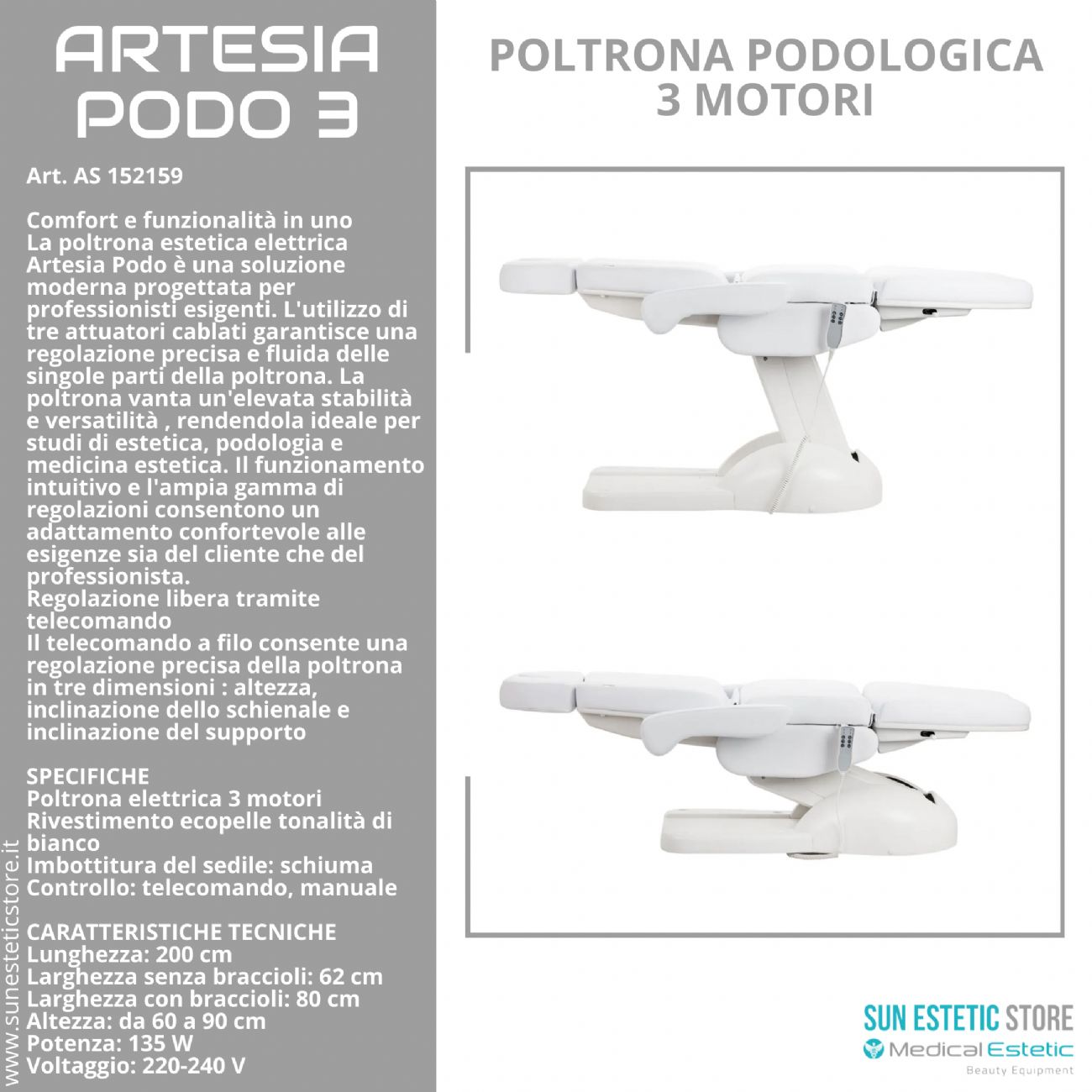 Artesia Podo 3 poltrona podologica 3 motori