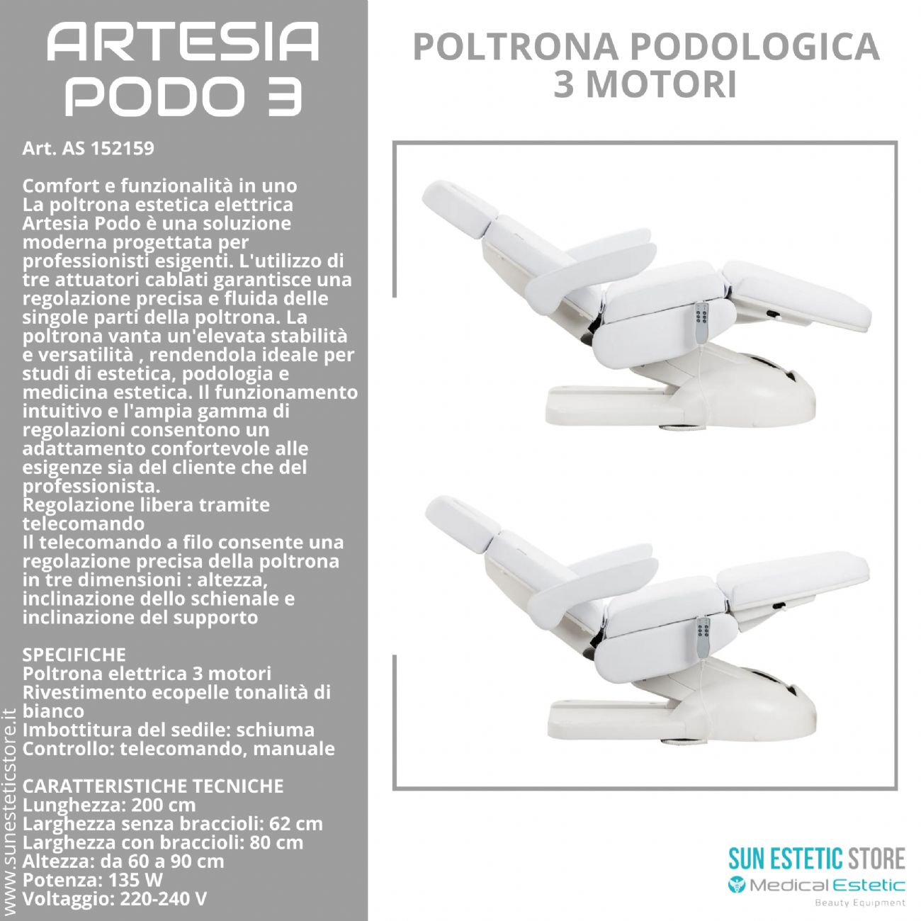 Artesia Podo 3 poltrona podologica 3 motori