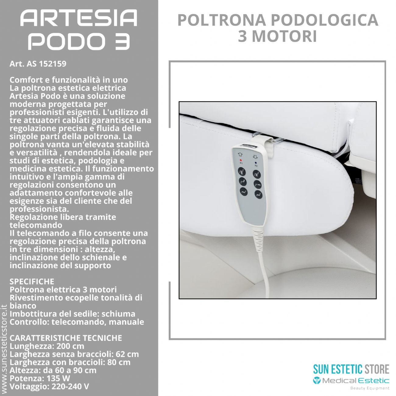 Artesia Podo 3 poltrona podologica 3 motori