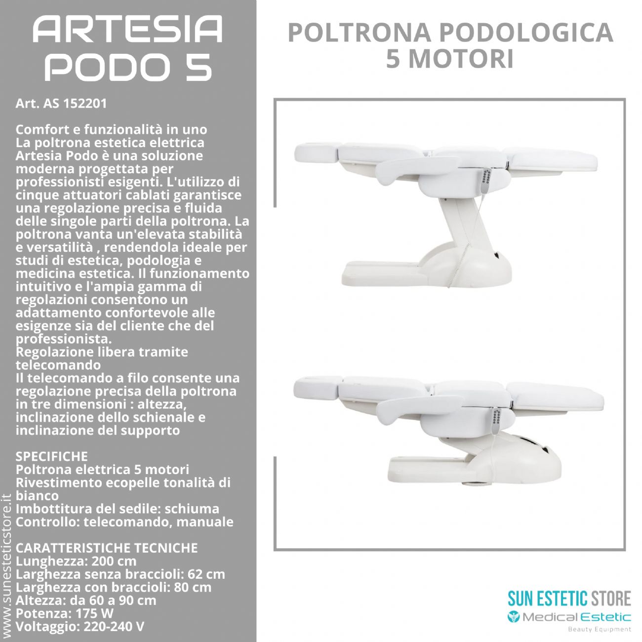 Artesia Podo 5 poltrona podologica 5 motori