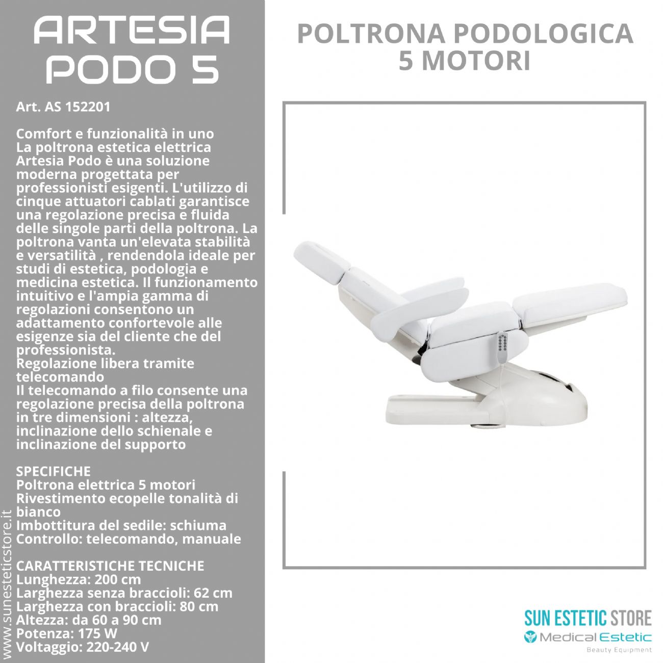 Artesia Podo 5 poltrona podologica 5 motori