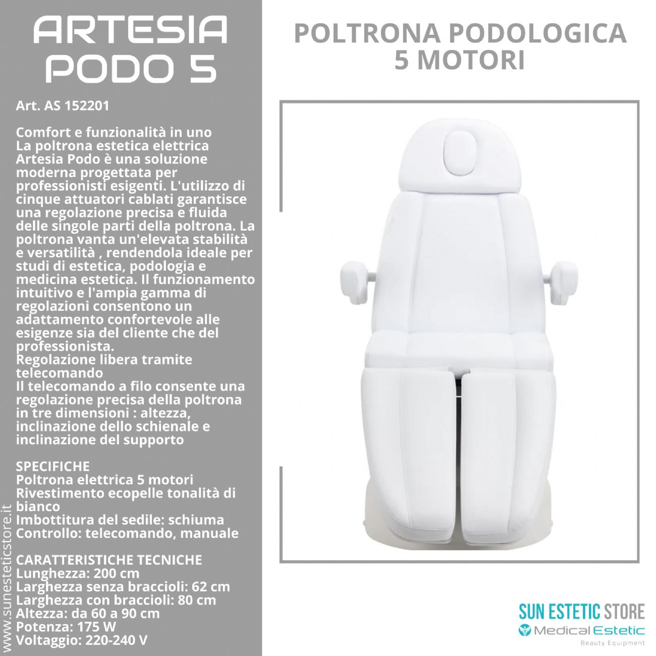 Artesia Podo 5 poltrona podologica 5 motori