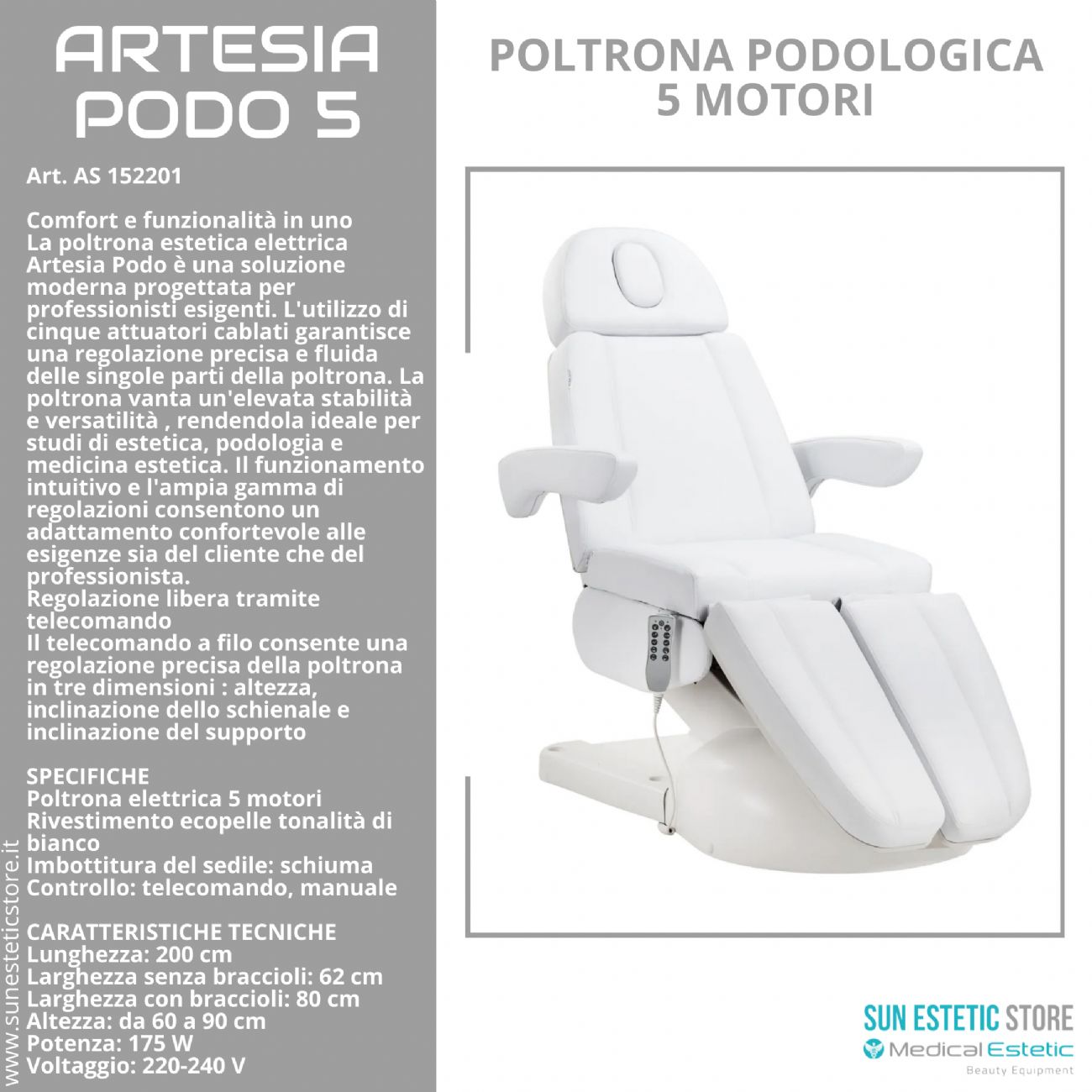 Artesia Podo 5 poltrona podologica 5 motori