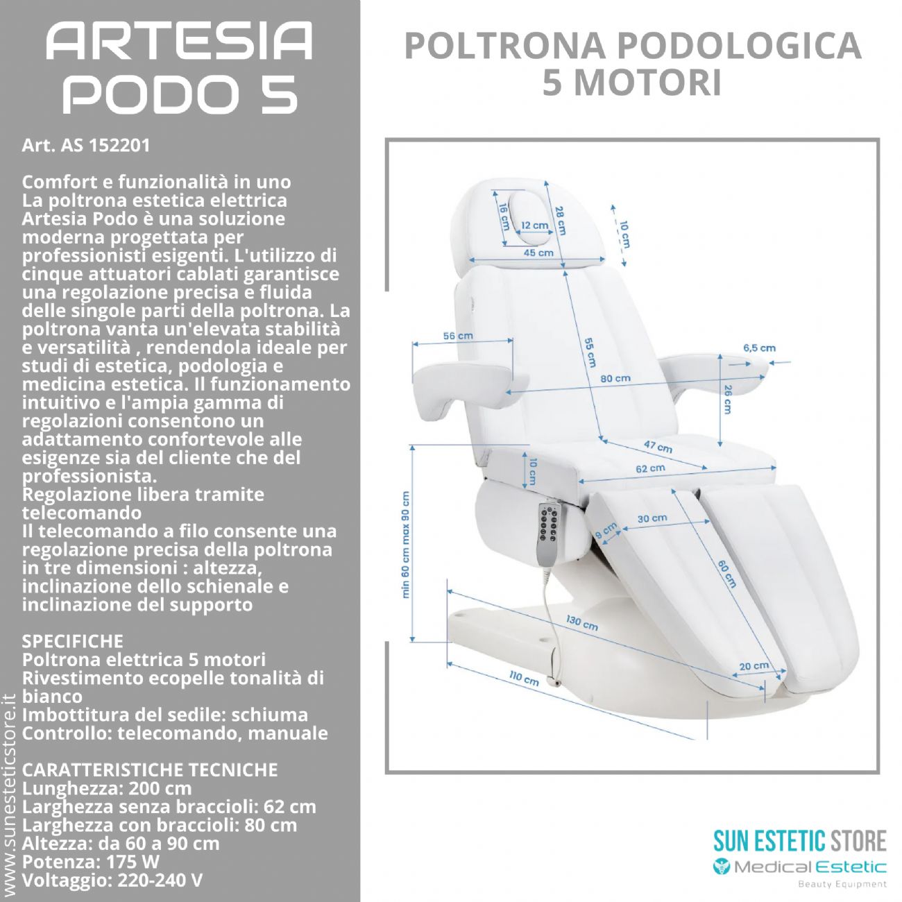 Artesia Podo 5 poltrona podologica 5 motori