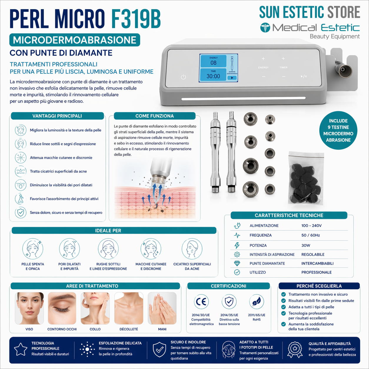 Perl Micro F319B Microdermoabrasione con testine di diamante