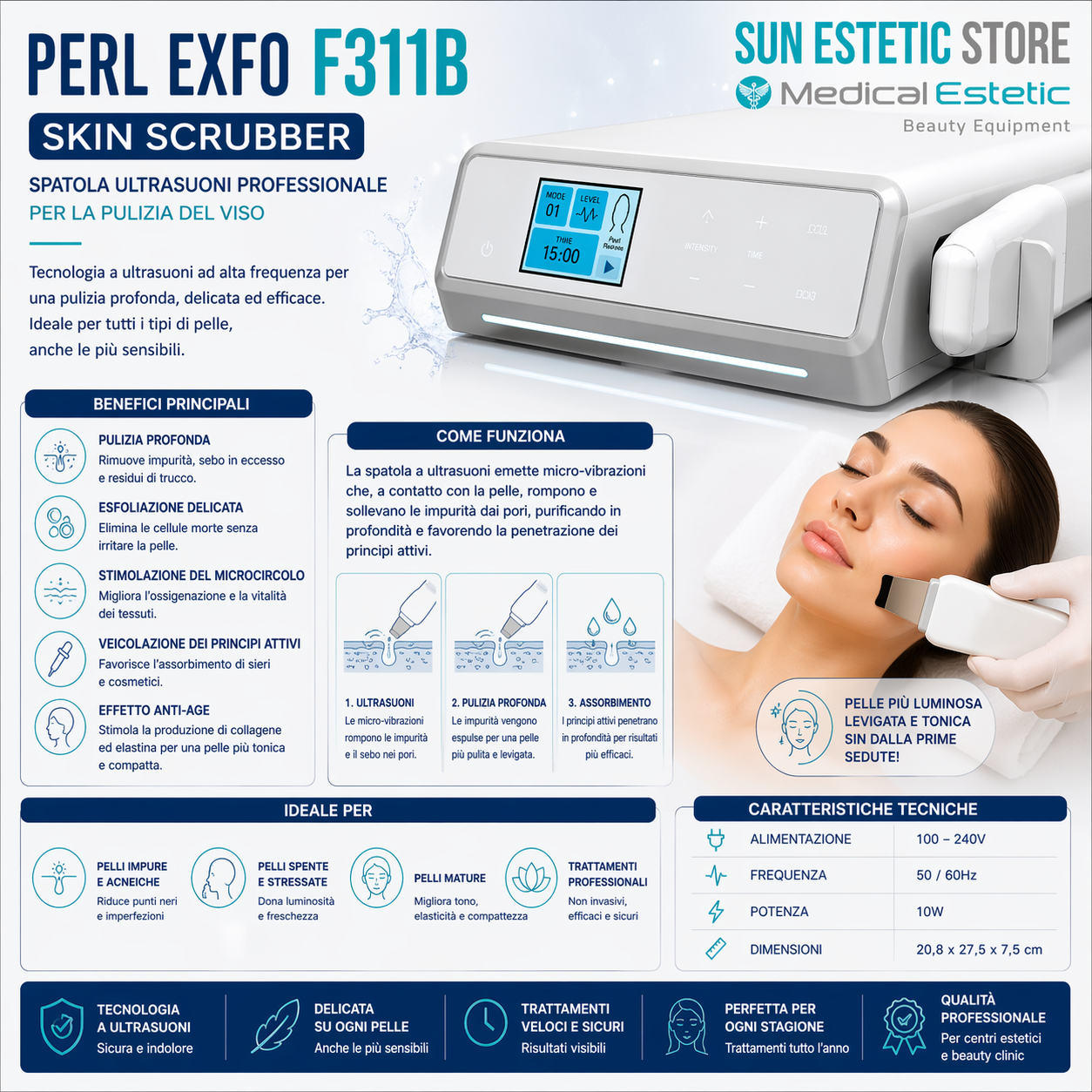Perl Exfo F311B Skin Scrubber spatola ultrasuoni estetica