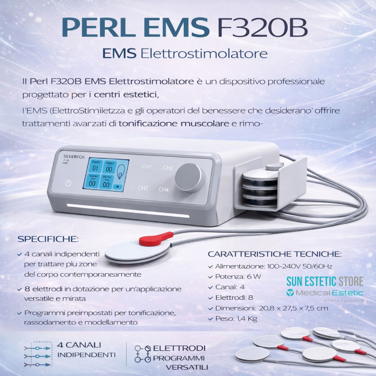 Perl F320B EMS Elettrostimolatore estetica 4 canali