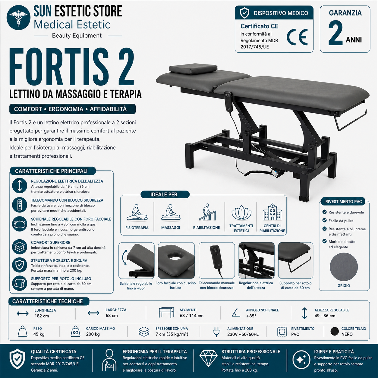 Fortis 2 lettino fisioterapia 2 sezioni 1 motore