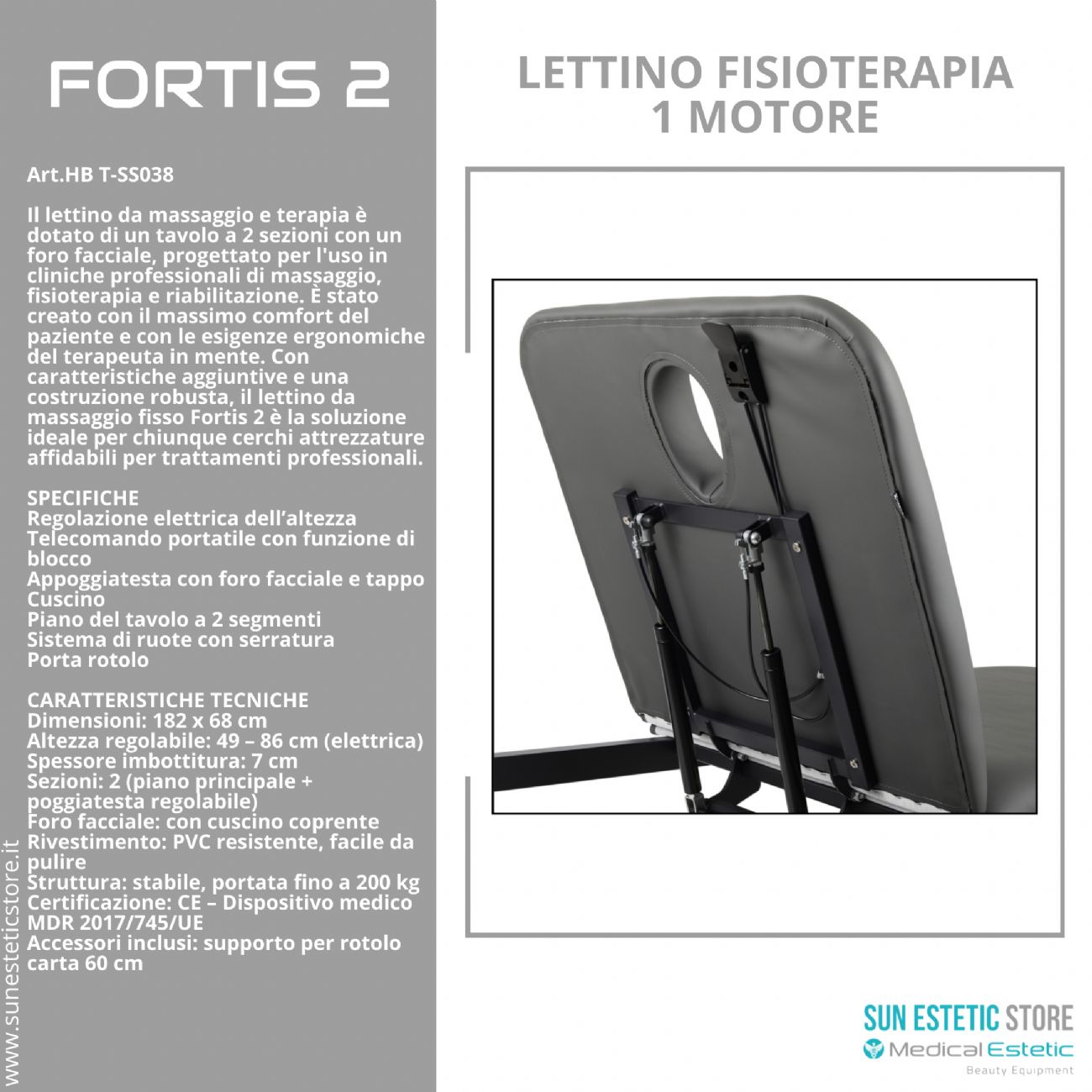 Fortis 2 lettino fisioterapia 2 sezioni 1 motore