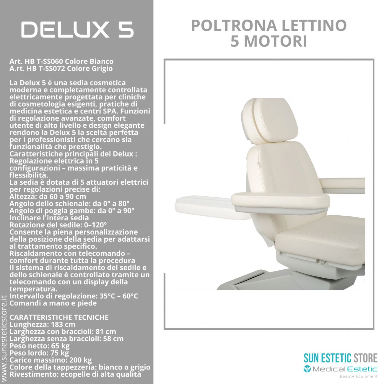 Delux 5 poltrona lettino 5 motori estetica